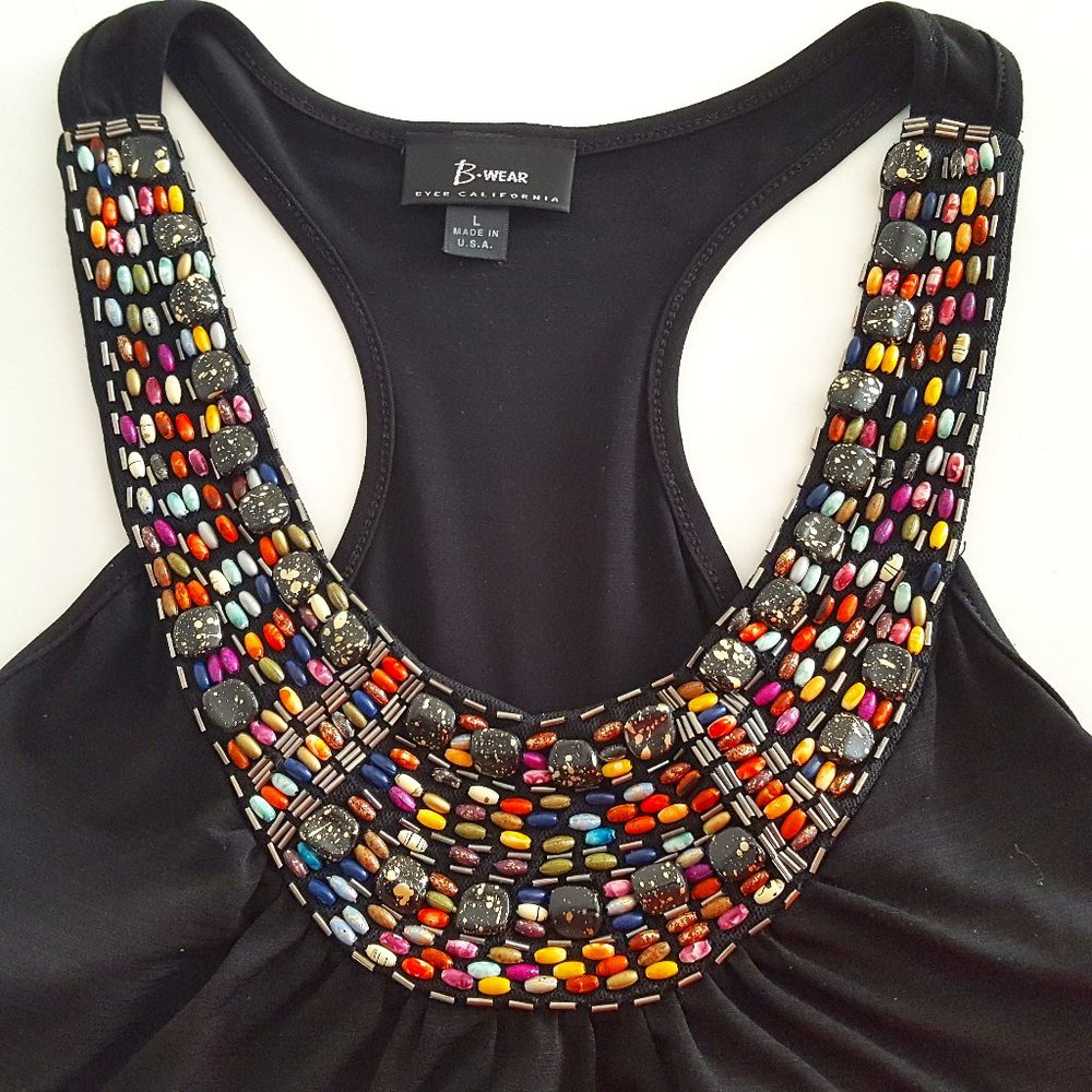Tank Top Dressy Racerback Tank Top with Beaded Neckline